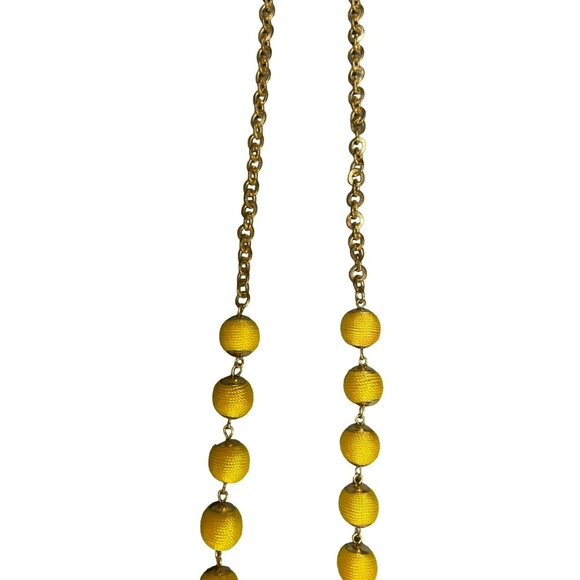 Vintage Gold Chain Necklace With Yellow Thread Wrapped Beaded Design & Lobster C - Picture 3 of 5